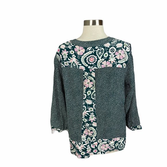Boden Floral Dot V Neck Tunic Blouse - Picture 2 of 3